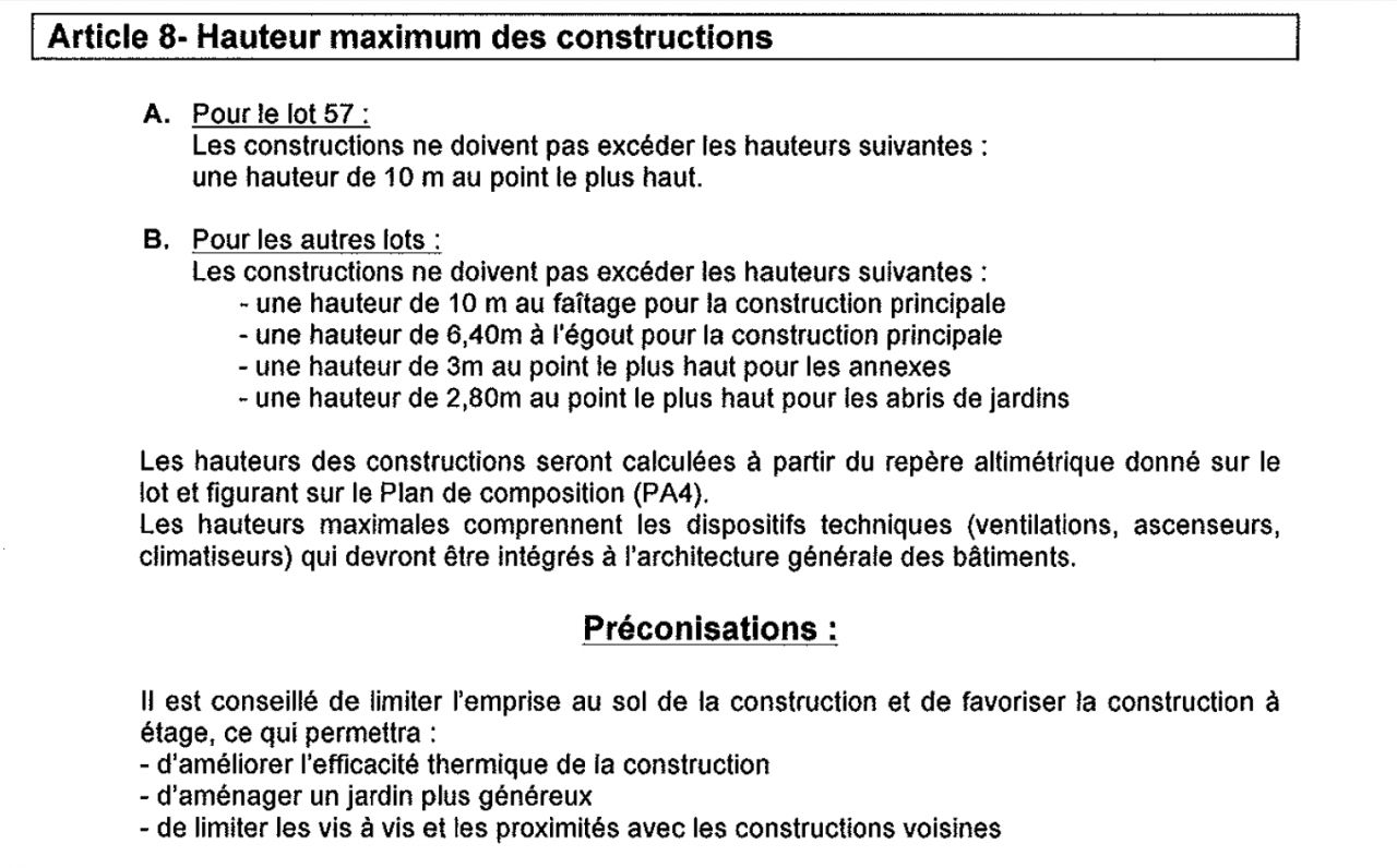 Rglement du lotissement avec article sur la hauteur