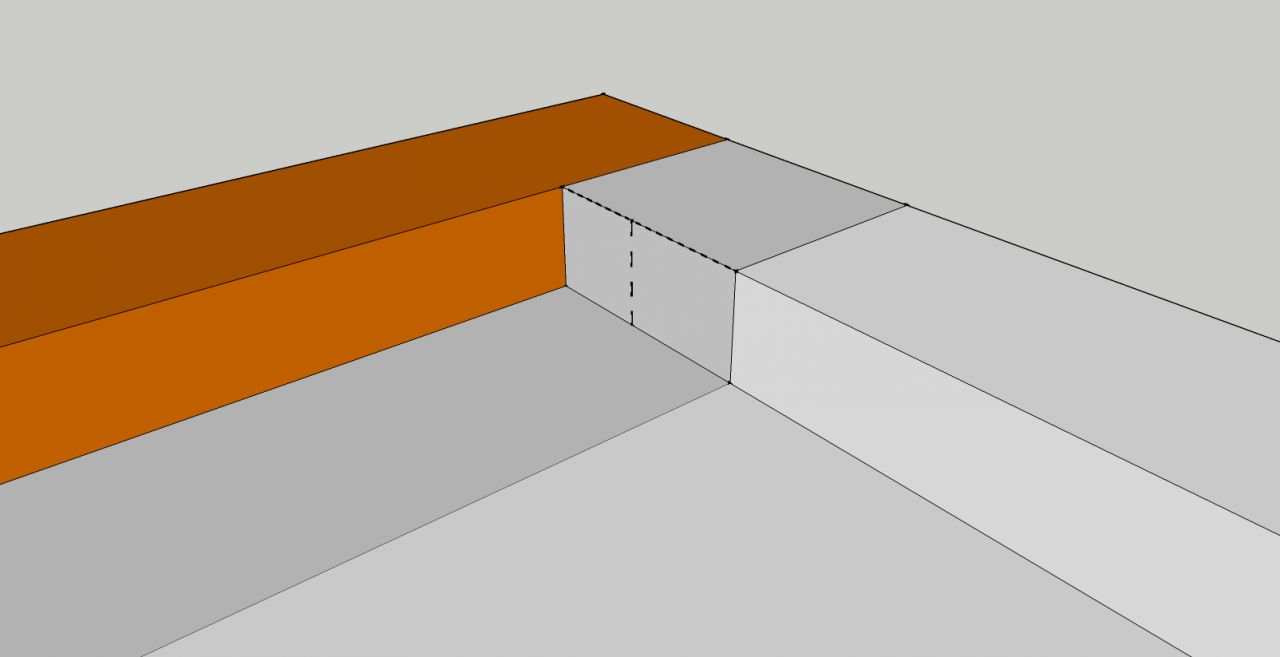 Angle rentrant - Découpe selon les pointillés