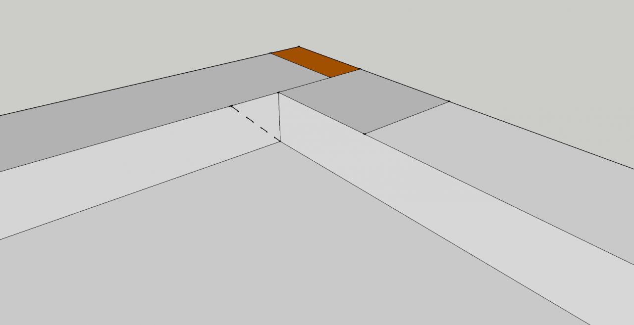 Angle rentrant - Membrane repliée et pli en pointillé