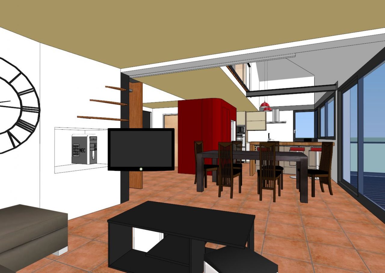 test sketchup - intégration niche et télé dans le salon