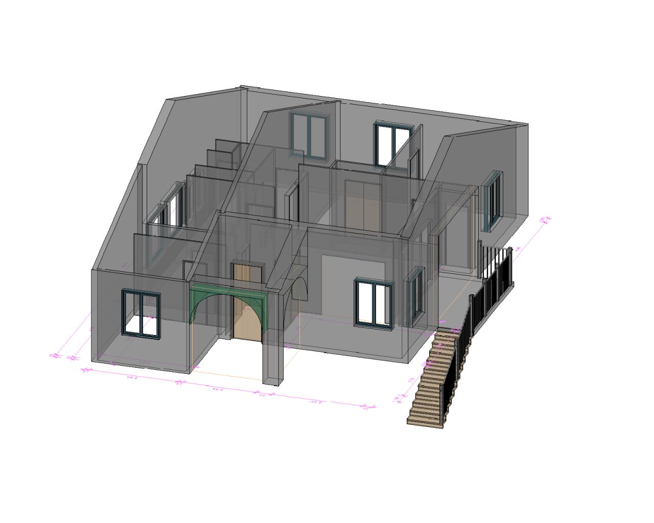 Vue en perspective - facade SUD a droite