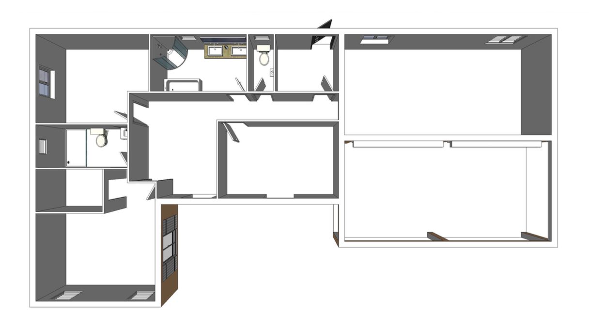 Le plan tel qu'il est en mai 2015, il manque plusieurs fenêtres (dans le salon et dans la chambre d'angle.