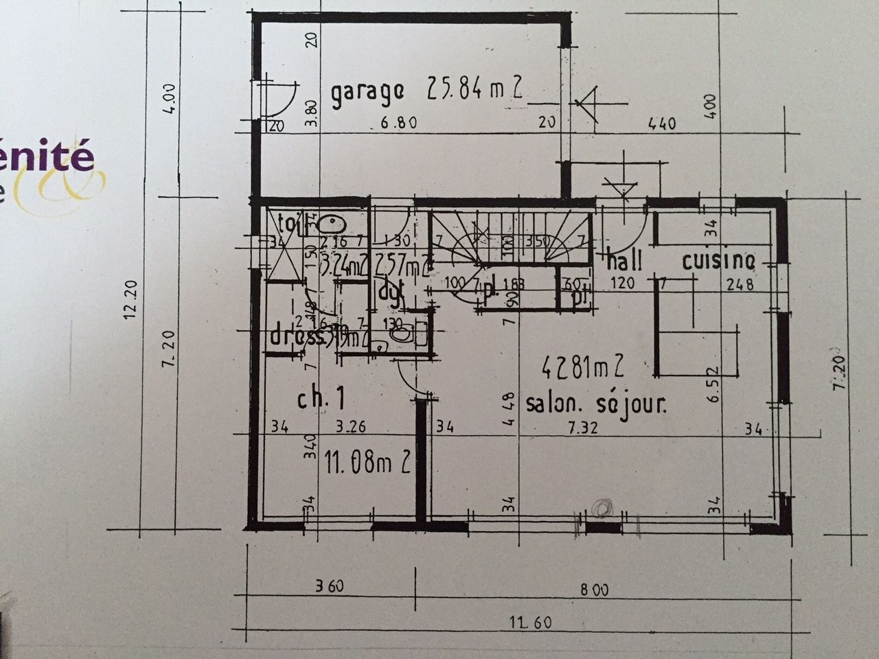 plan du rez de chausse (orientation nord sur le garage)