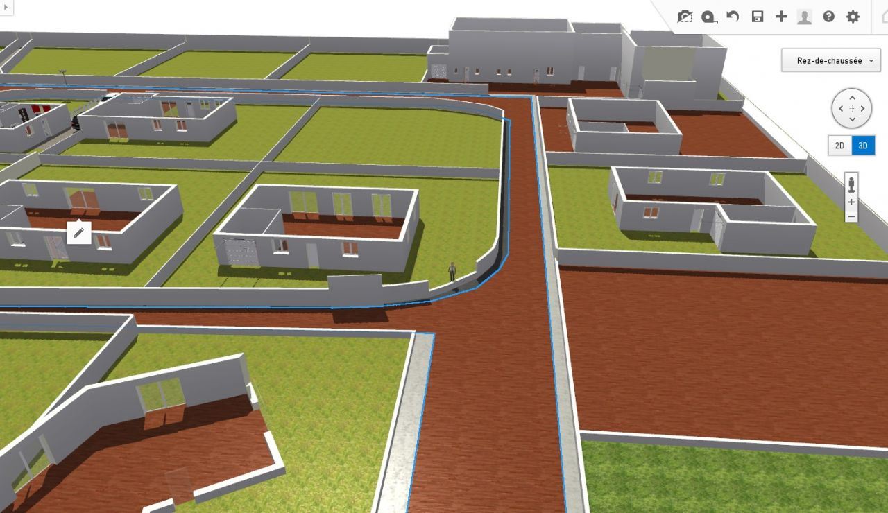 le lotissement depuis son entre avec le macrolot de 8 logements HLM R 1 en arrire plan