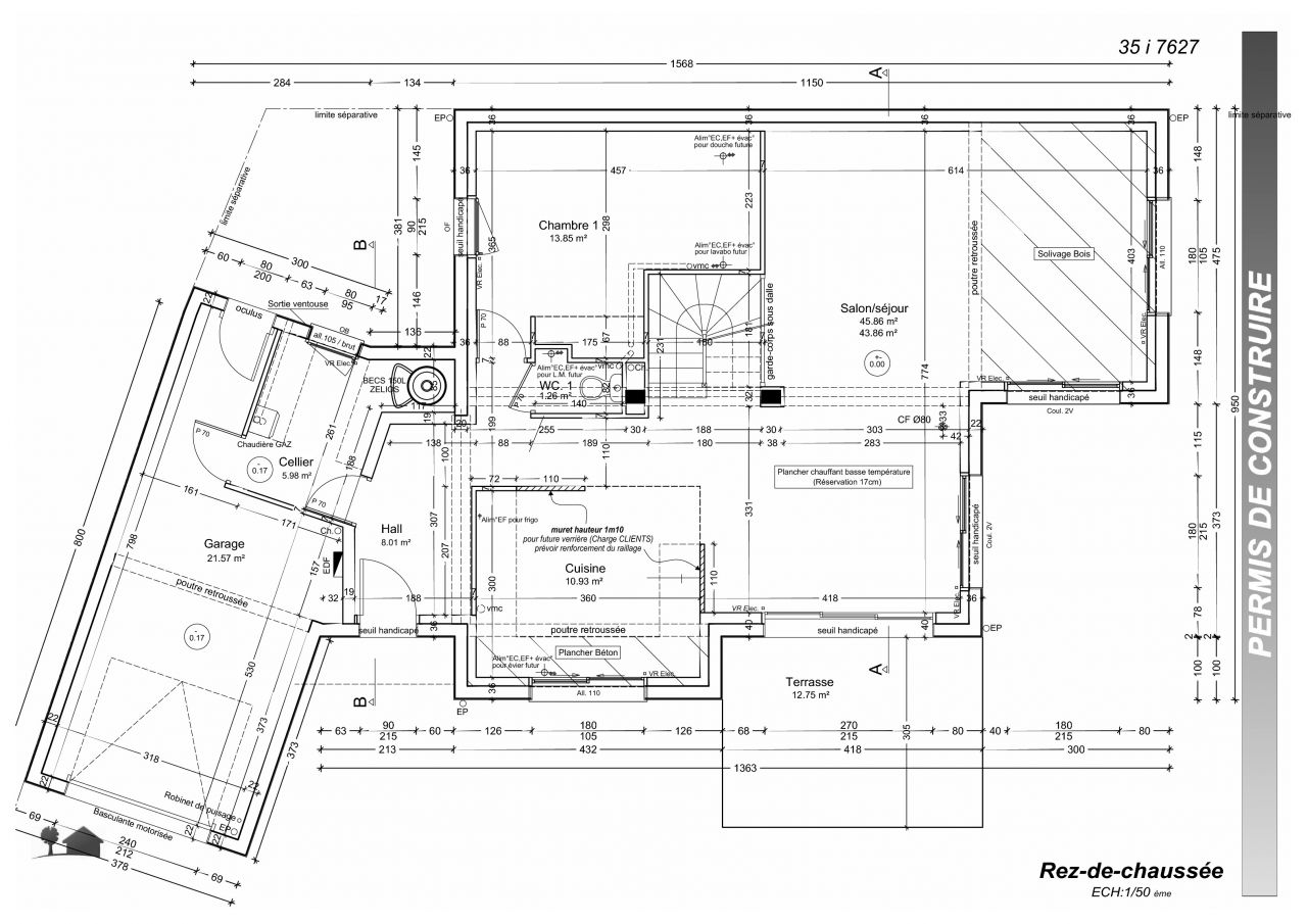 Plan du rez-de-chausse revu suite refus PLU