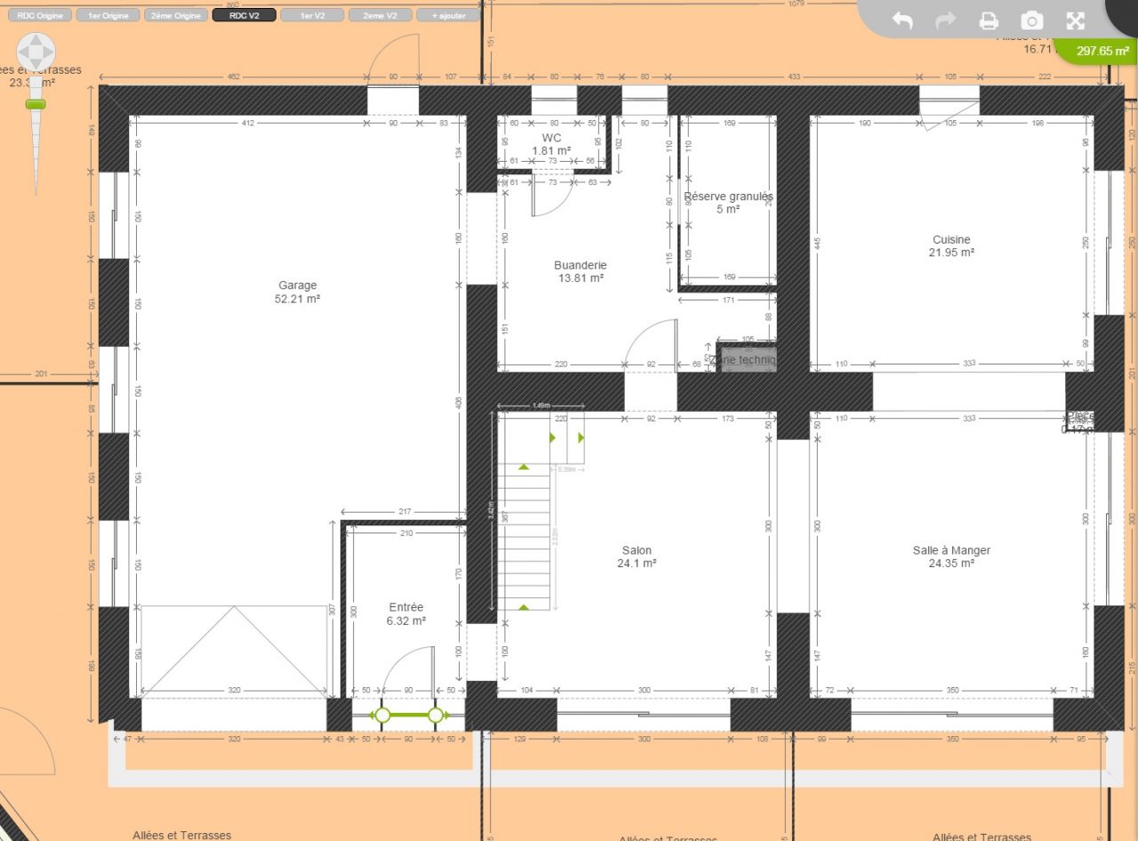 V3 avec changement Entre sur le sud, rduction  1 porte de garage de 3.20m au lieu de 2 portes de 2.50m
<br />
Ouverture mur porteur salon