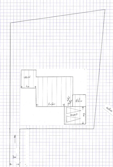 Vue complte du terrain en implantation du carport  droite