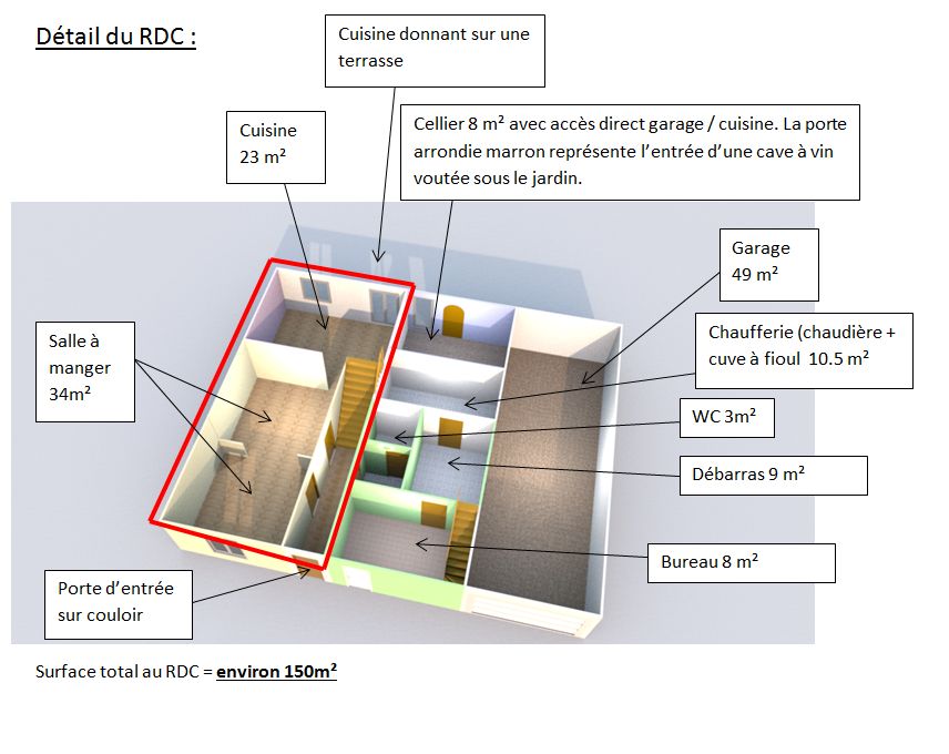 Vue 3D du rez de chausse