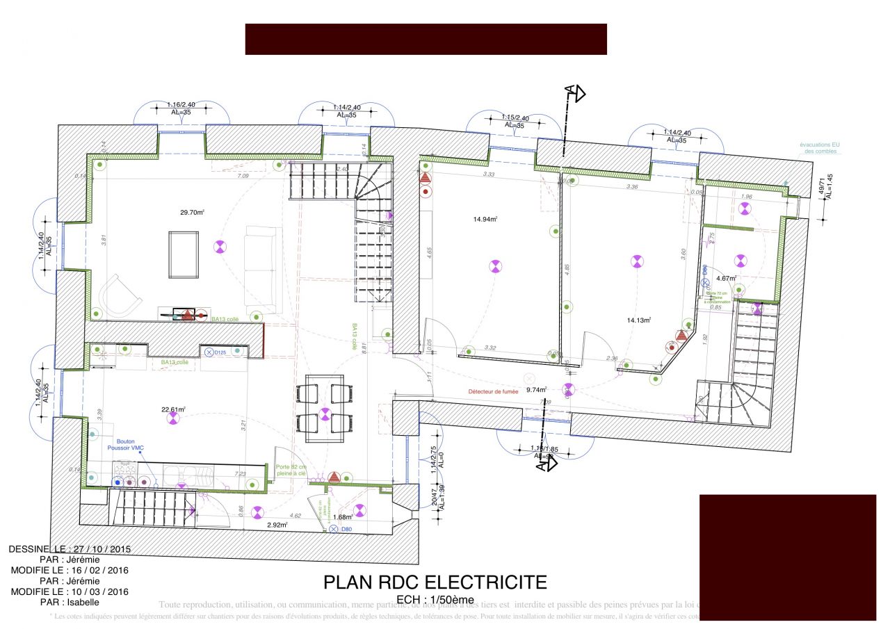 Voici le plan version finale (bon, version lectricit mme mais a montre le reste) de l'tage ! Quelques murs en moins.