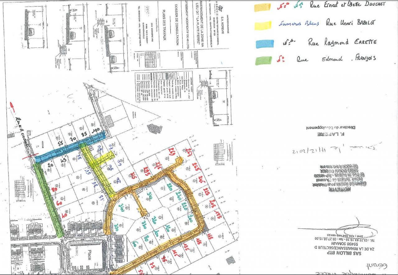 Nom des rues et numros des parcelles du lotissement