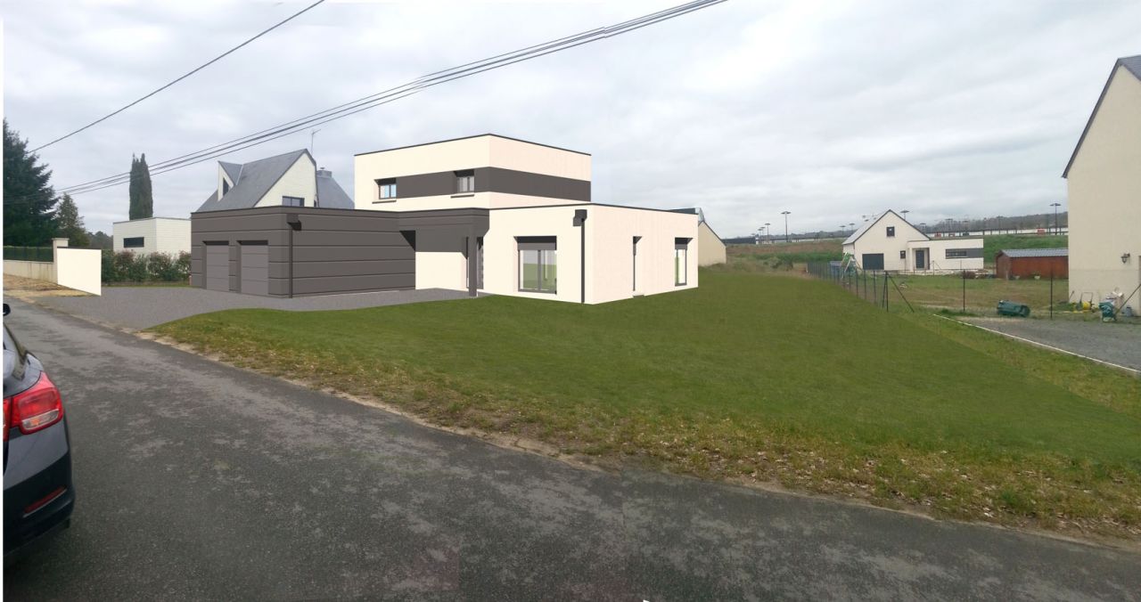 Vue 3D de la maison insre sur la photo du terrain sans le mur