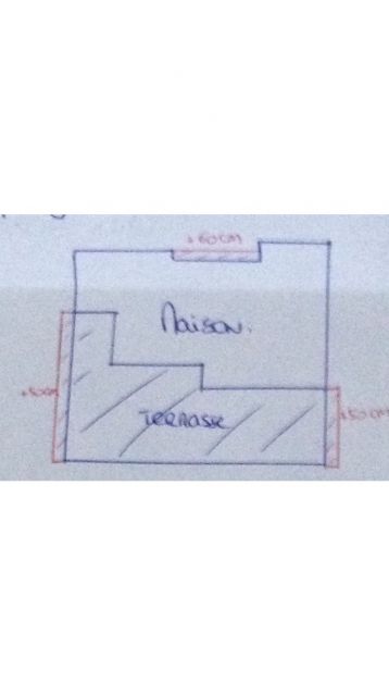 Croquis agrandissement terrasse et création bande de béton sous la 'casquette'