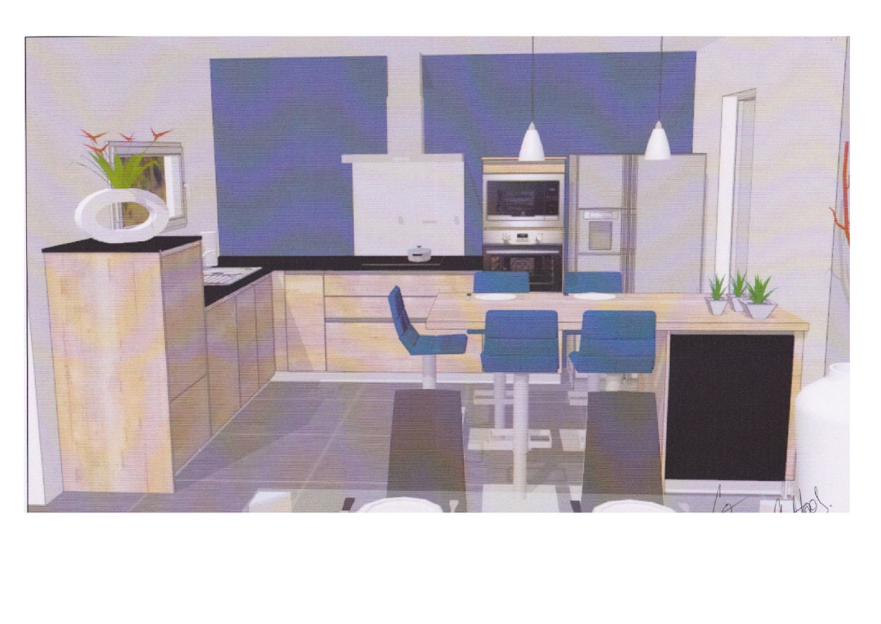 Vue 3D de la cuisine ouverte