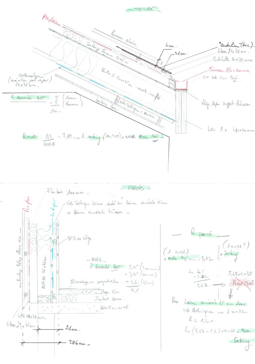 Dessin de coupe mur et toiture