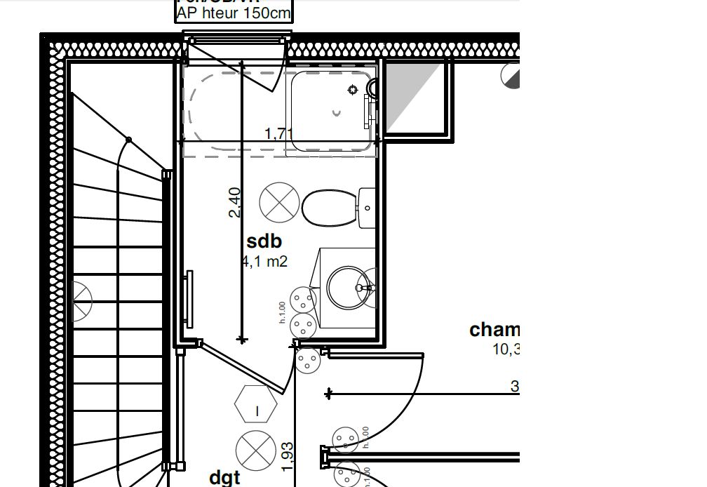 Plan d'origine de la salle de bain