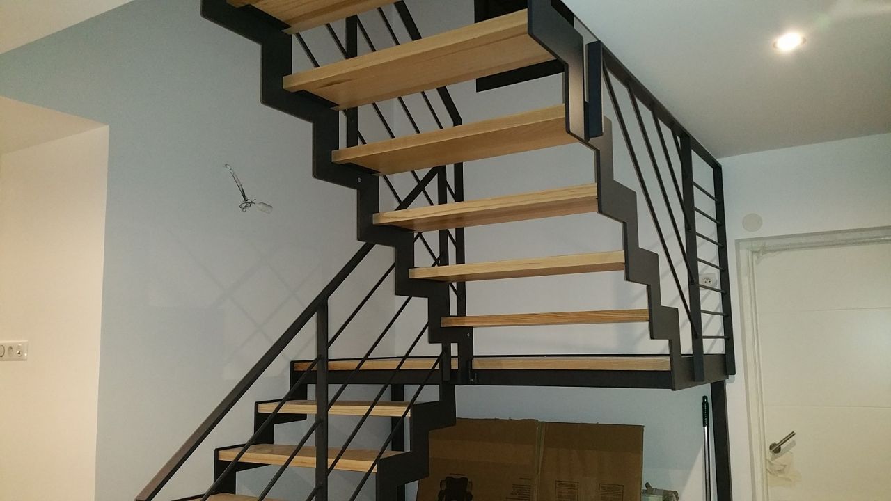 escalier bois métal avec palier intermédiaire