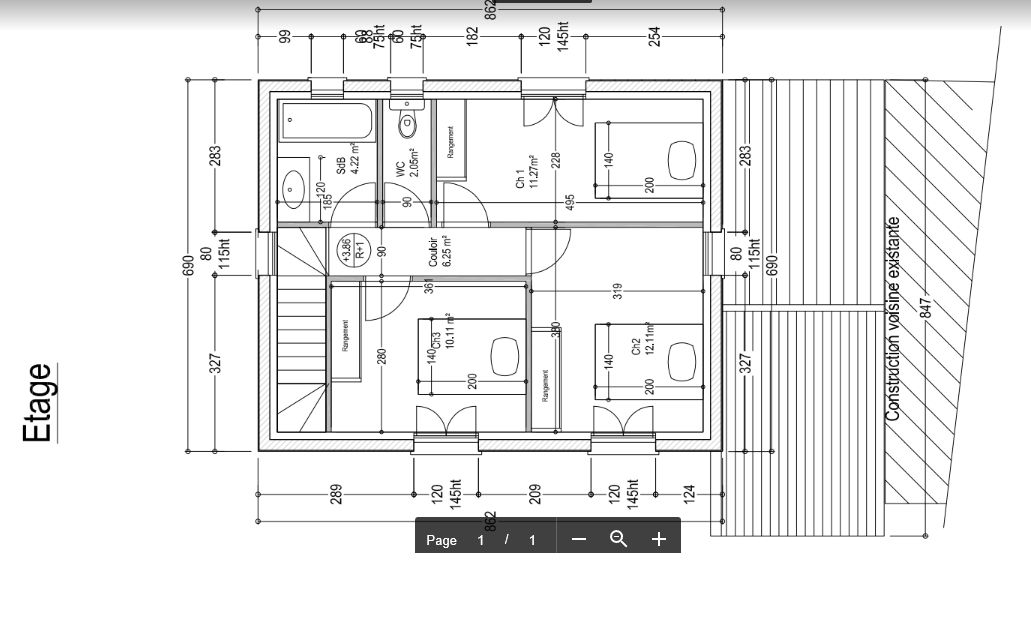 plan tage compos d'une salle de bain et wc spar, 3 chambres avec rangements