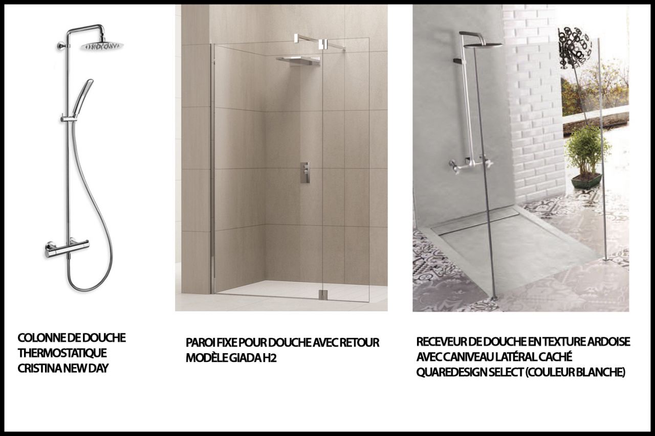 achat salle de bain tage parentale (colonne de douche, paroi de douche et receveur )