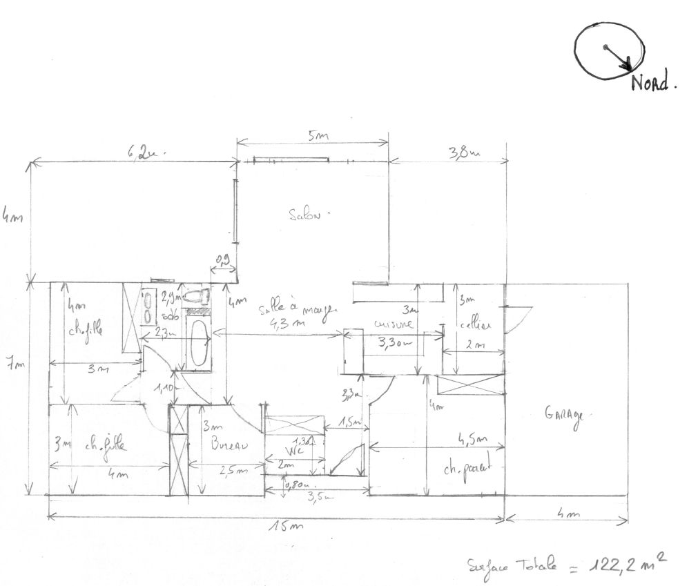 Ebauche plan de maison en T 122m2