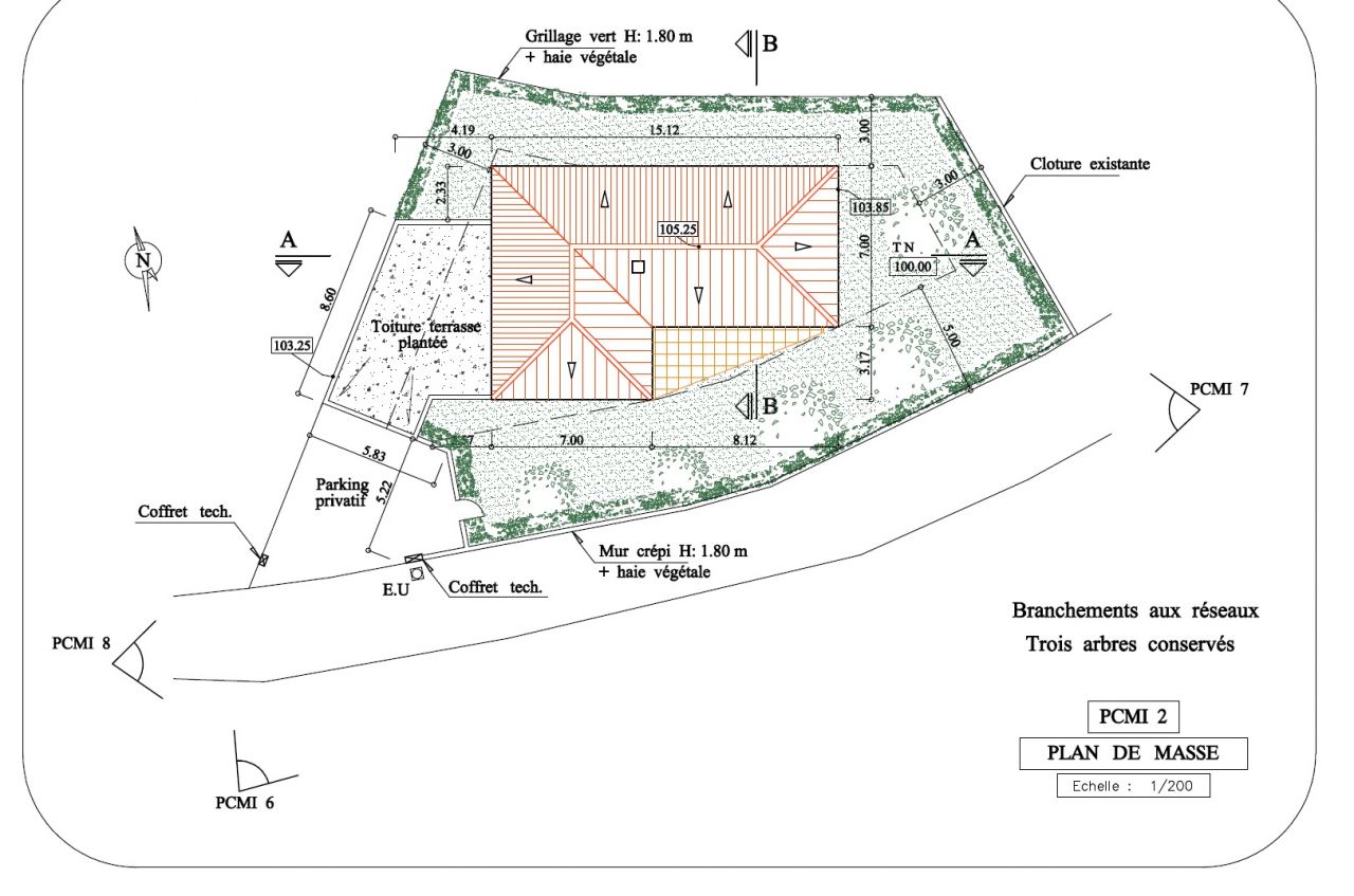 Plan de masse : terrain + projet