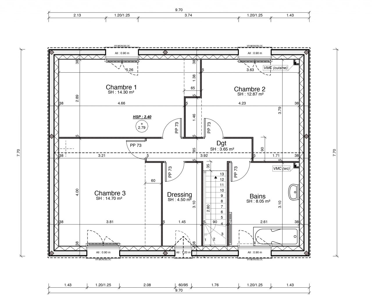 plan de maison à étage 120m2