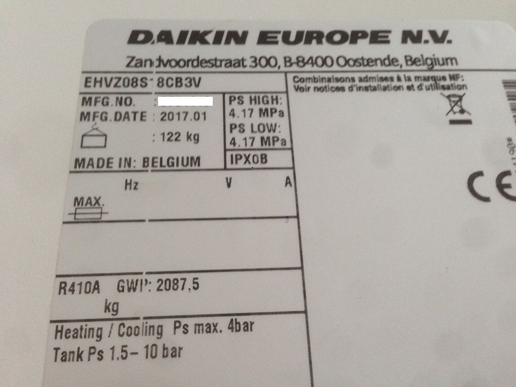 PAC BT Daikin EHVZ08S18CB3V + ERLQ008CAV3