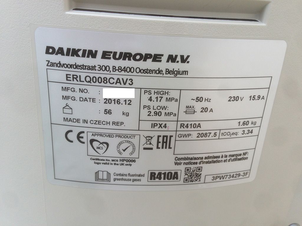 PAC BT Daikin EHVZ08S18CB3V + ERLQ008CAV3