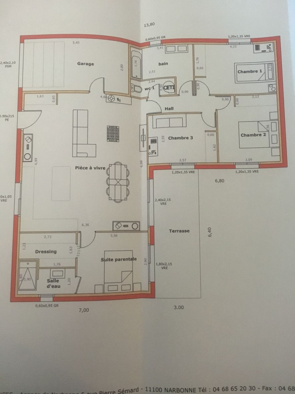 Plan de notre future maison lors de la signature du CCMI
<br />

<br />
Une demande de dcalage des 2 portes intrieures du garage et cuisine sont en cours de modifications
