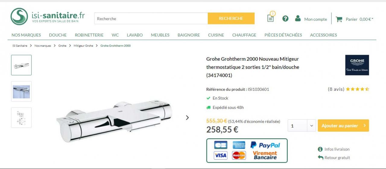 Mitigeur bain-douche GROHE effet cascade !