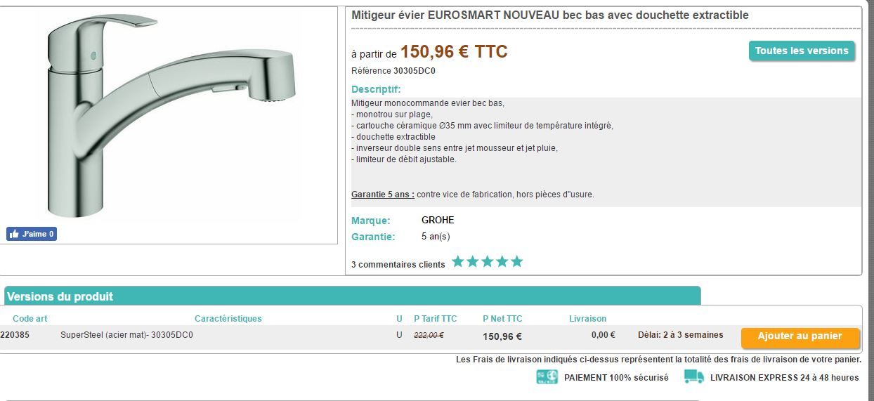 Mitigeur avec douchette GROHE-cuisine