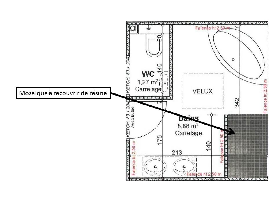 Plan de pose mosaque douche  l'italienne