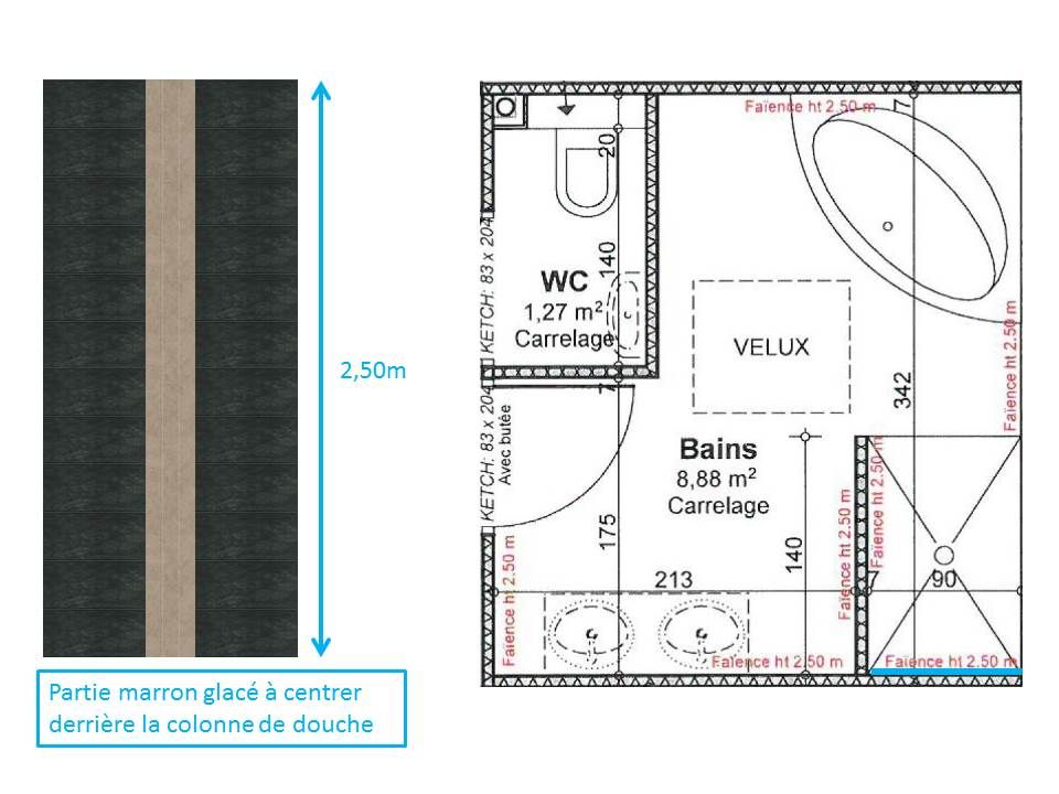 Plan de pose faence colonne de douche