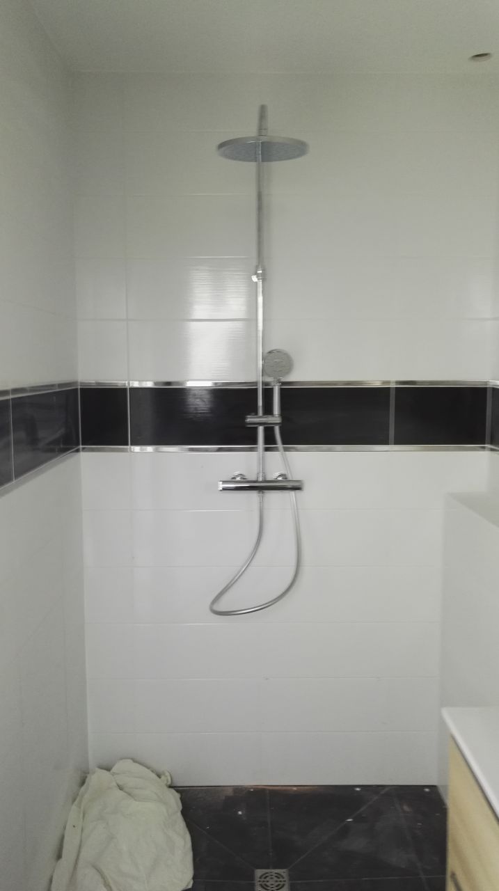 pose  de la colonne de douche dans la salle d'eau
