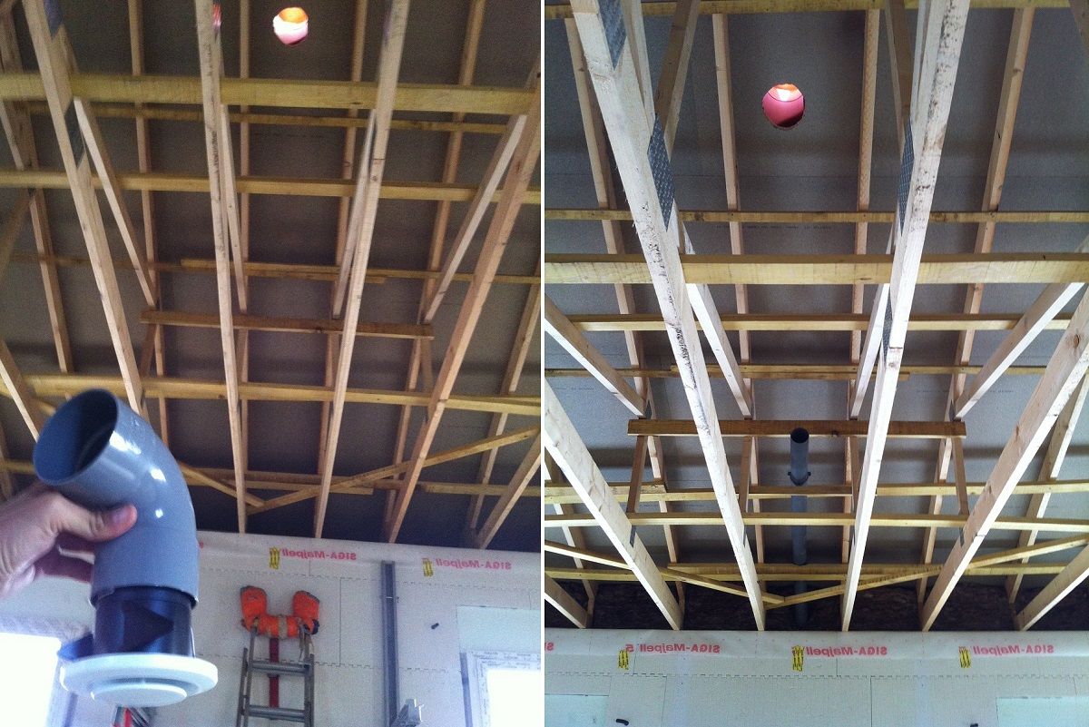 Ventilation point haut/ point bas du comble ventilé:
<br />
- l'été, tirage thermique et ventilation naturelle du comble
<br />
- l'hiver, protection à la surventilation par vent fort (pression différentielle) par ouvertures du même côté (sud)