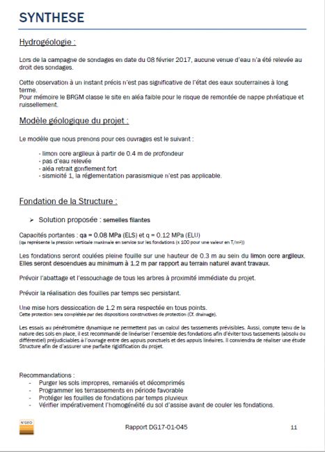 Extrait Rapport Etude de sol maison KMD suite