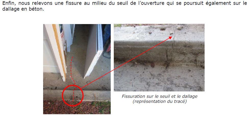 photo d'expertise - fissure seuil atelier