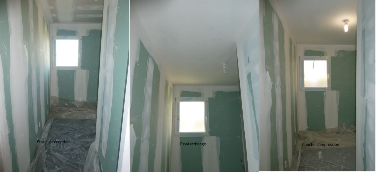 Salle d'eau - évolution (brut, ratissage et impression)