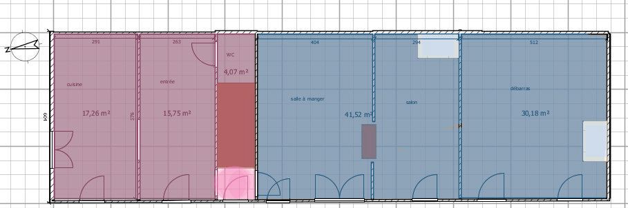 deux niveaux de plafond, rose plus bas que bleu