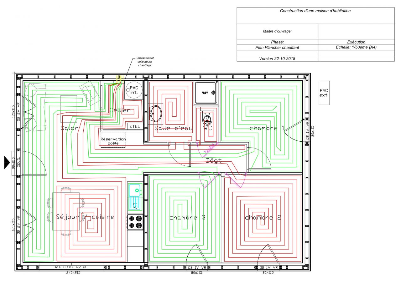 Plan de calepinage du plancher chauffant