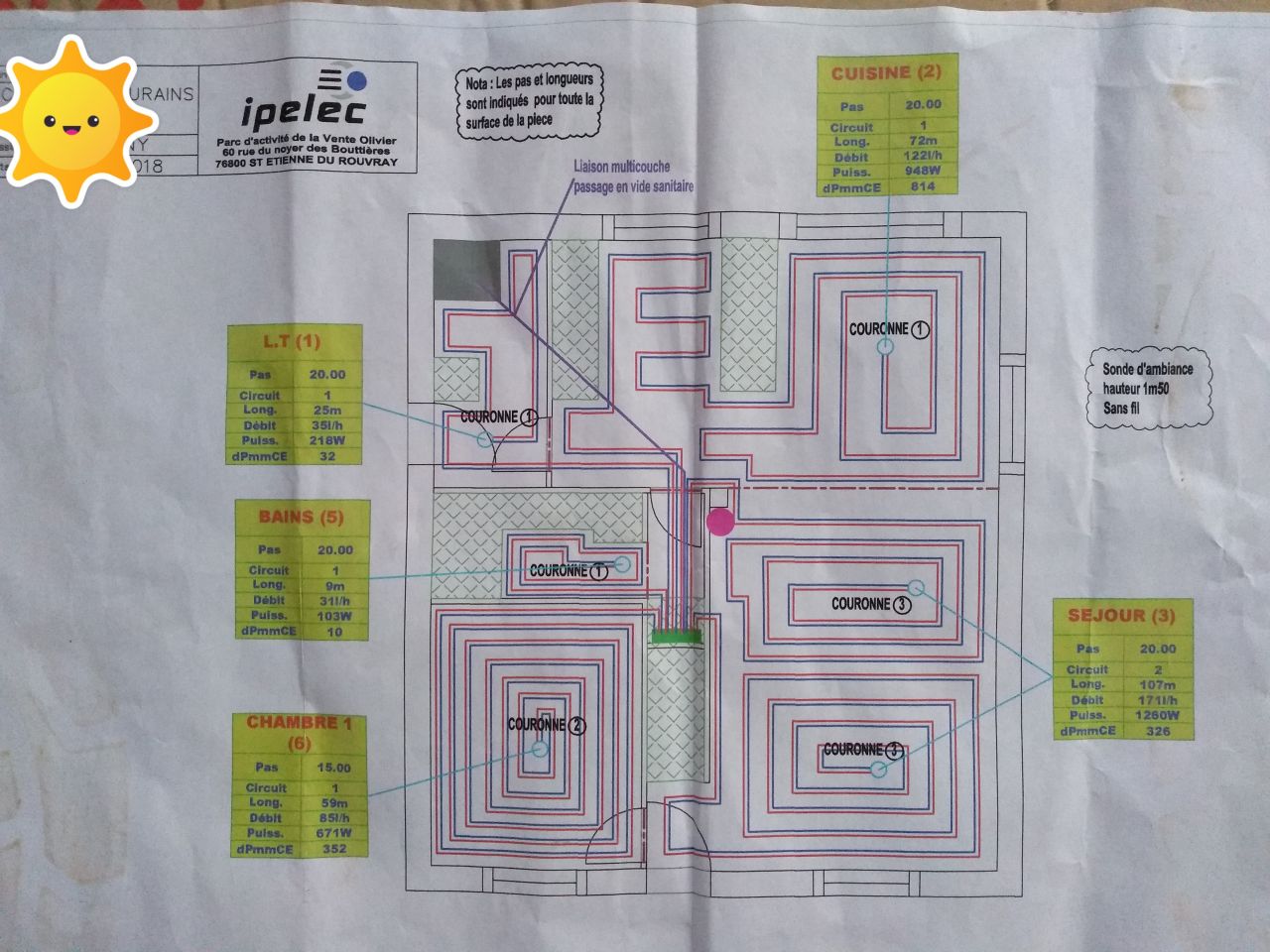Plan de pose du plancher chauffant.