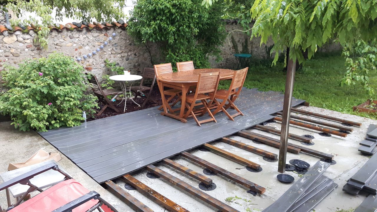 Pose de la terrasse stratifie rcupre chez un pote