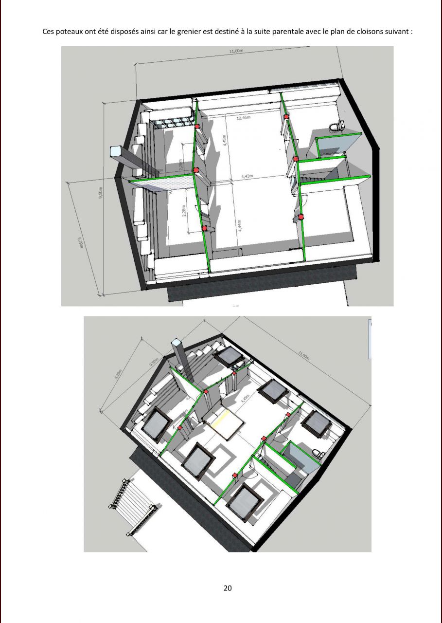 Plan de charpente poteaux avec plan de cloisonnement