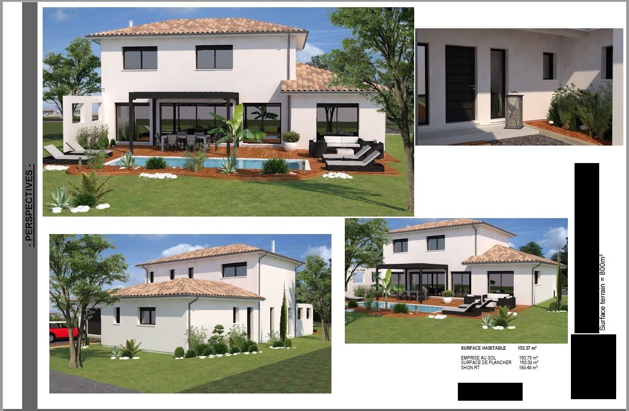 Perspectives 3D "Faades Sud-Ouest et Nord + Porche d'entre" Constructeur