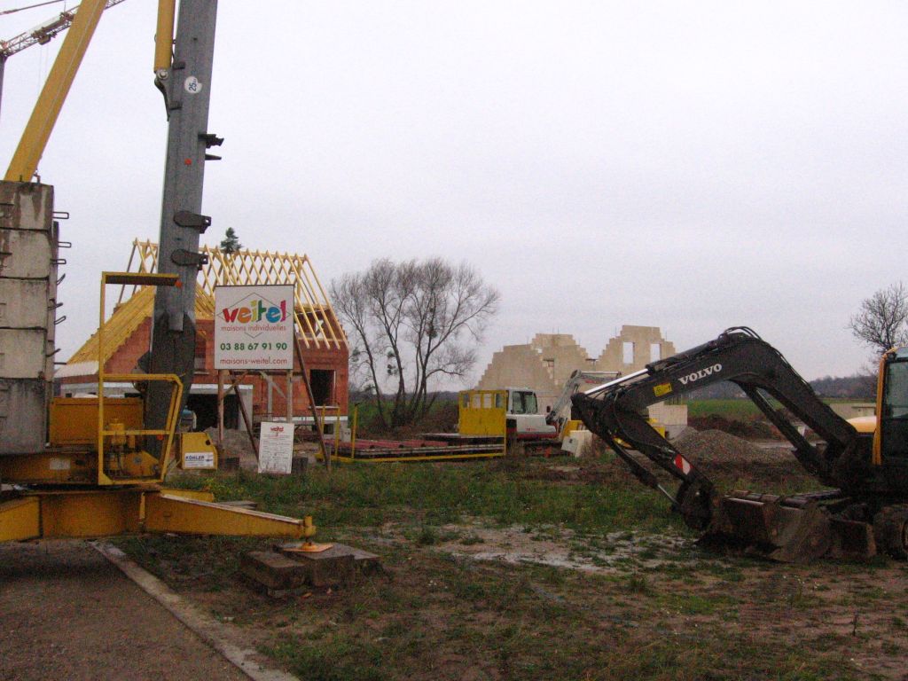 Installation de la grue et de la pelleteuse