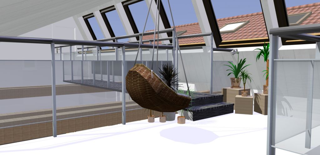 la mezzanine. Vue sur la verrière (Velux)