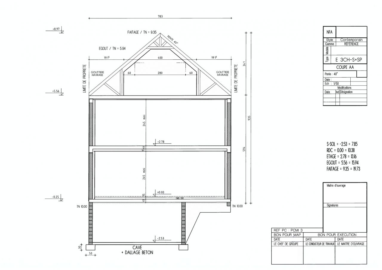 Plan de coupe AA dans la dernire version du permis de construire