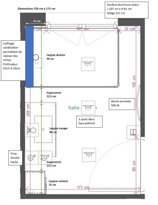 Plan de la salle de bain du rez-de-chausse