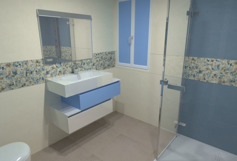 Exemple d'amnagement d'une salle de bain avec le carrelage Surface de Naxos, trouv sur internet