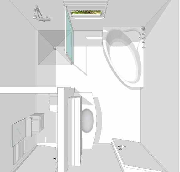 VUE DE DESSUS des sanitaires en 3D: avec aqua3D