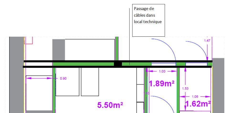 vue en plan (vide entre les traits pais noirs)